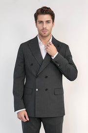 VELVARDE ÇİZGİLİ KRUVAZE TAKIM ELBİSE GRİ